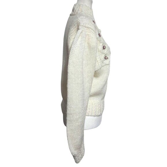 Vintage Paris Sport Club White Cable Knit Sweater With Floral Embroidery & Mock - Picture 8 of 8
